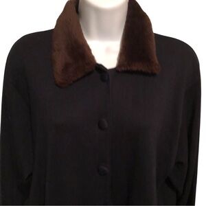 NORTON MCNAUGHTON Women's Brown Faux Fur Collar, Black Cardigan Sweater - Size L